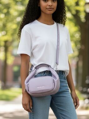 Michael Kors Lilac Pebbled Crossbody Bag with Silver Hardware